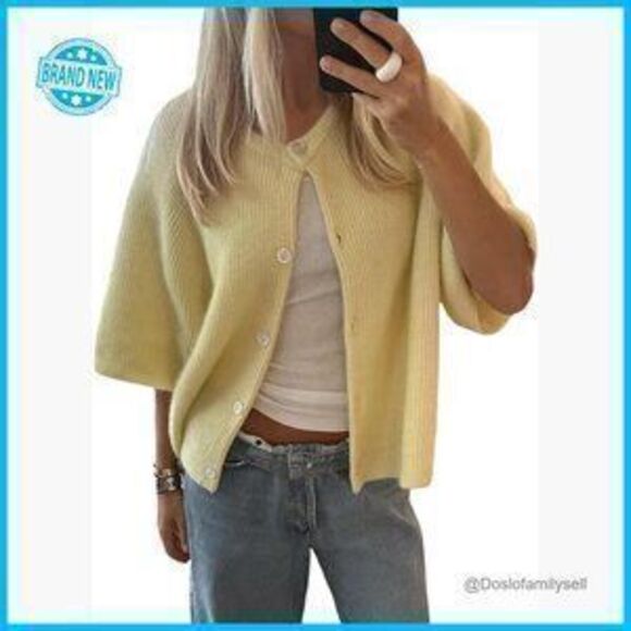 Sweaters - Y2K Crop Cardigan Button Down Short Sleeve Knitted Lightweight Streetwear Top